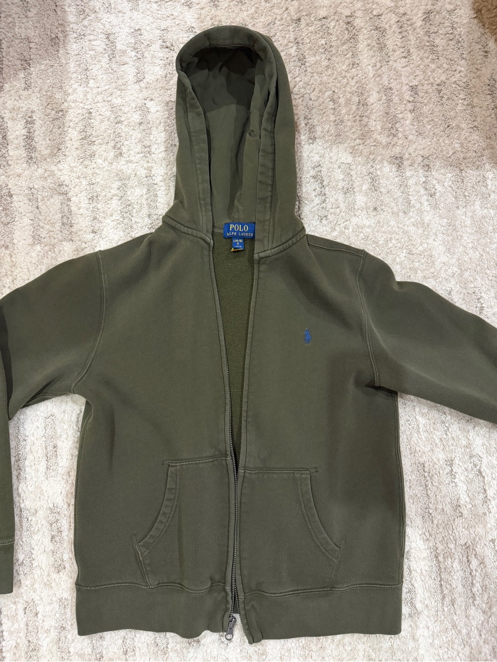 Polo Ralph Lauren Girls Olive Green Full-Zip Hoodie Size L (14–16)